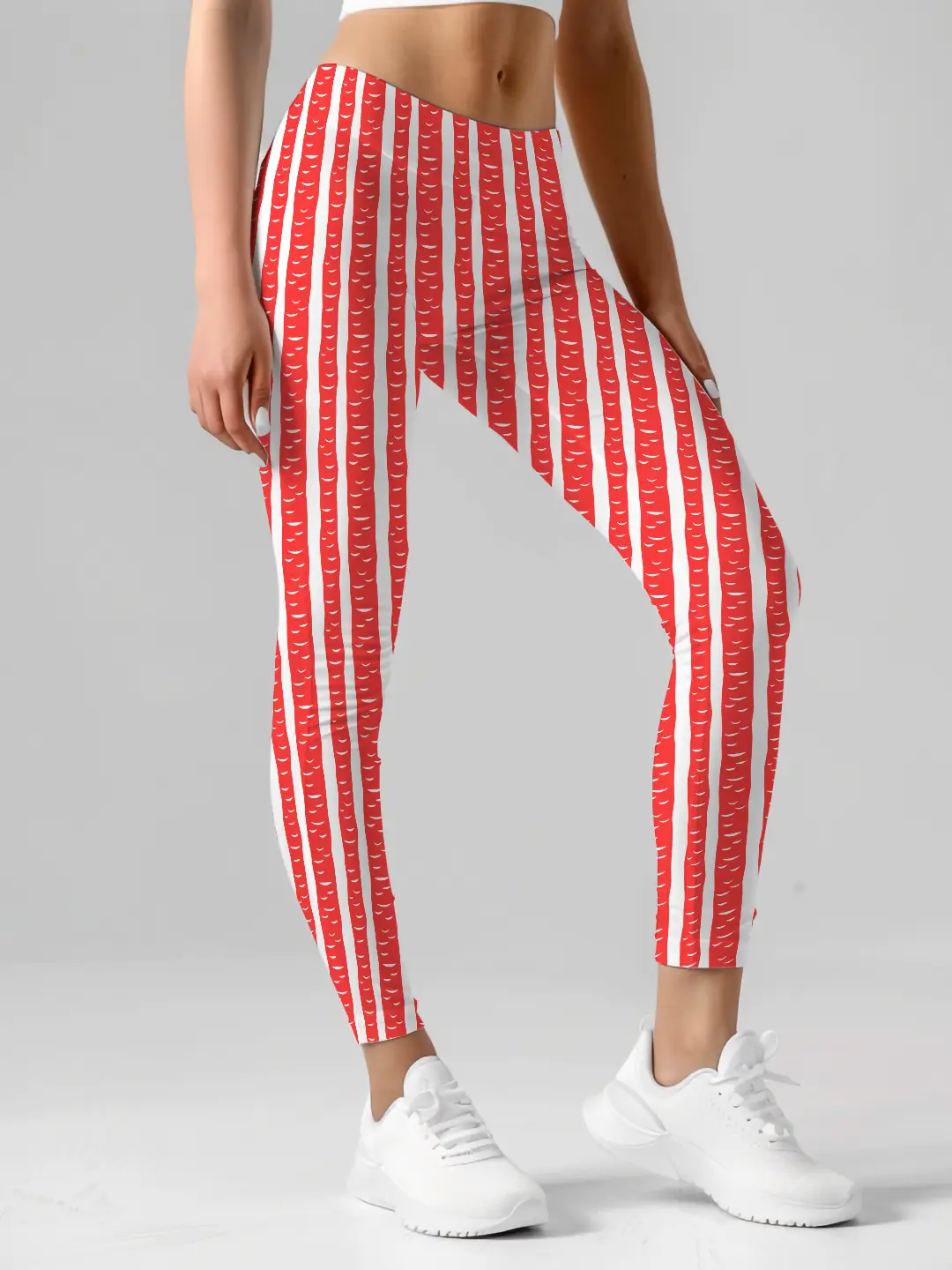 Red Striped Casual Women Leggings - Image 2