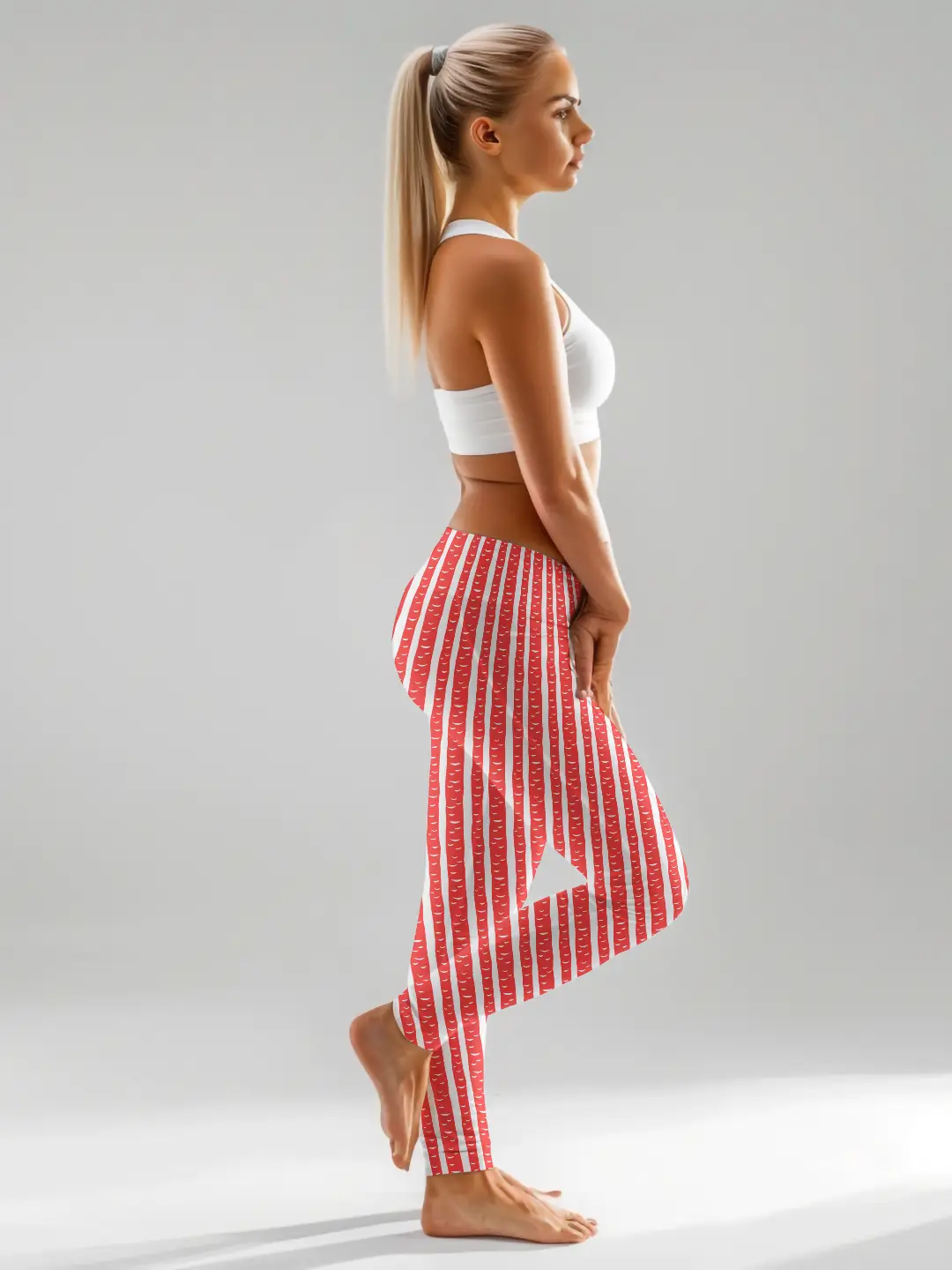 Red Striped Casual Women Leggings