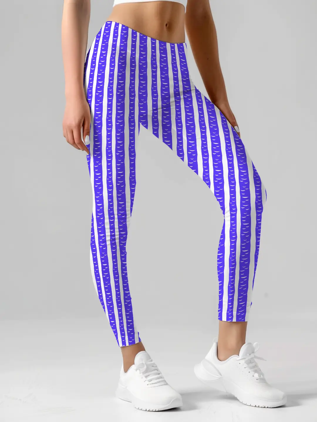 Navy Color Striped Pattern Women Leggings