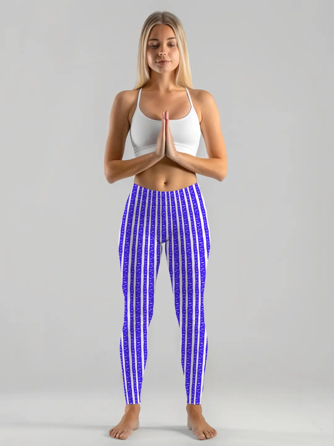 Navy Color Striped Pattern Women Leggings - Image 2