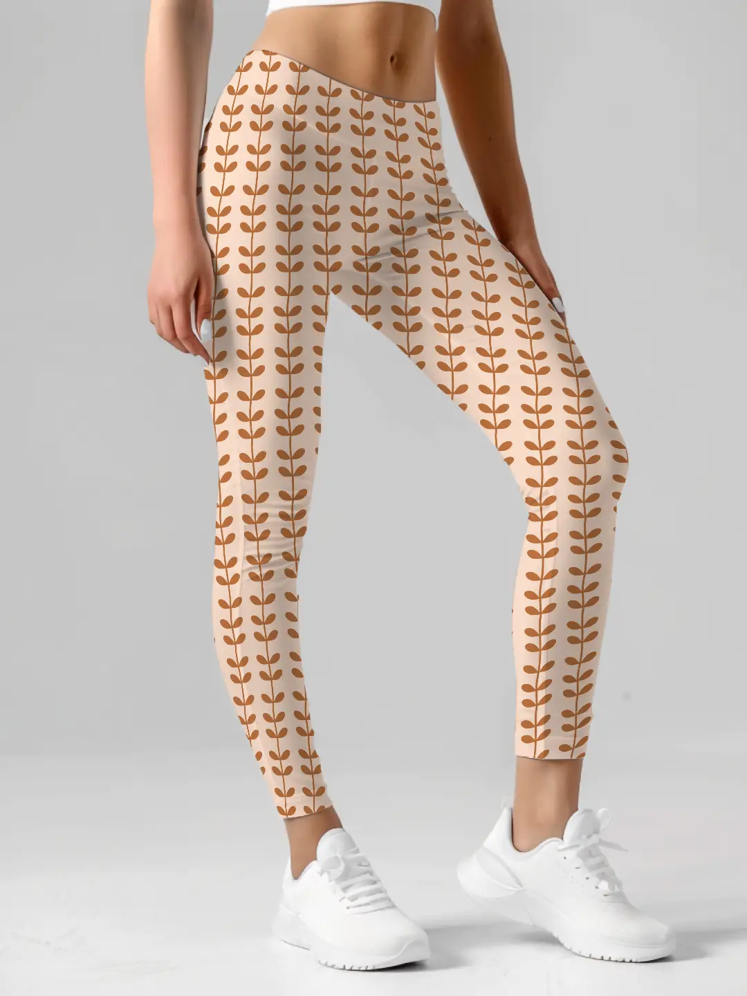 Leave Strips Brown Women Leggings