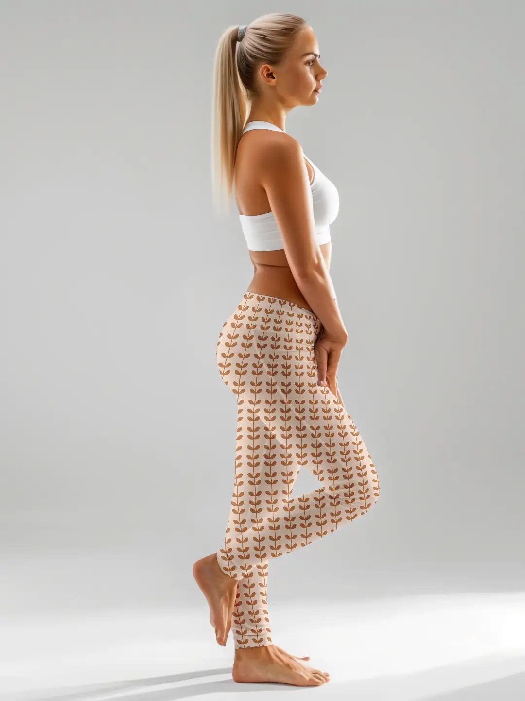 Leave Strips Brown Women Leggings - Image 4