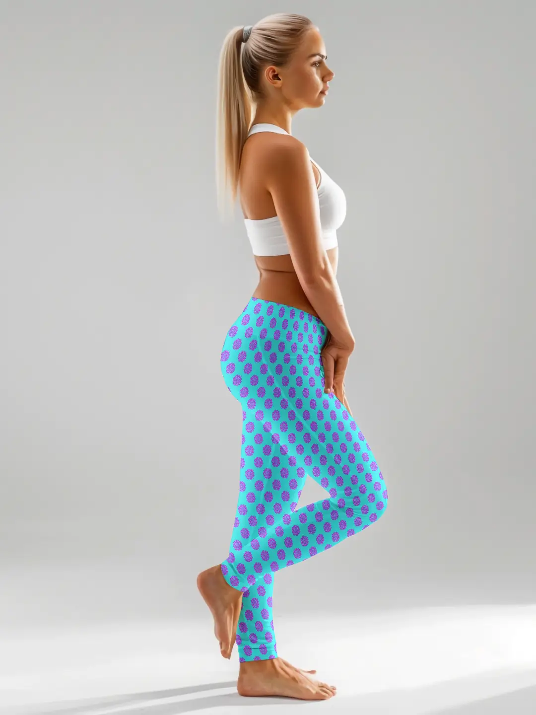 Flower Prints Sky Blue Women Leggings - Image 4