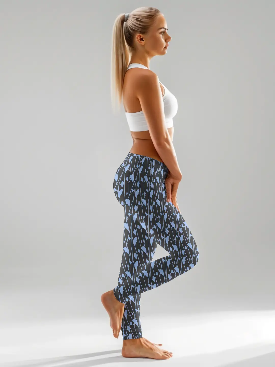 Black Blue Floral Printed Women Leggings