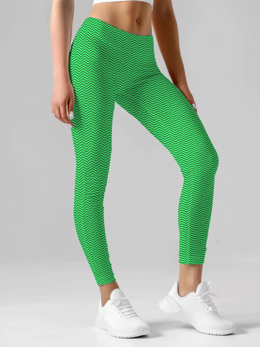 Zigzag Print Green Women Leggings