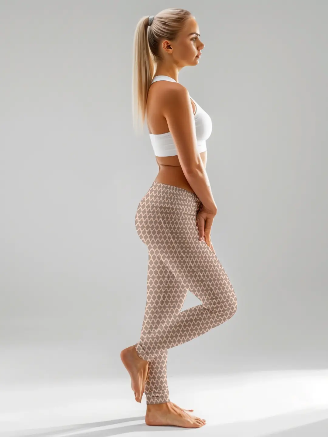 Casual Abstract Print Cream Color Women Leggings - Image 3