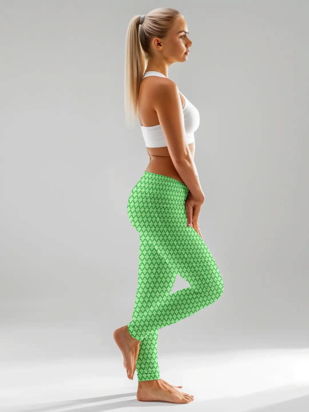 Casual Abstract Print Pista Green Women Leggings - Image 3