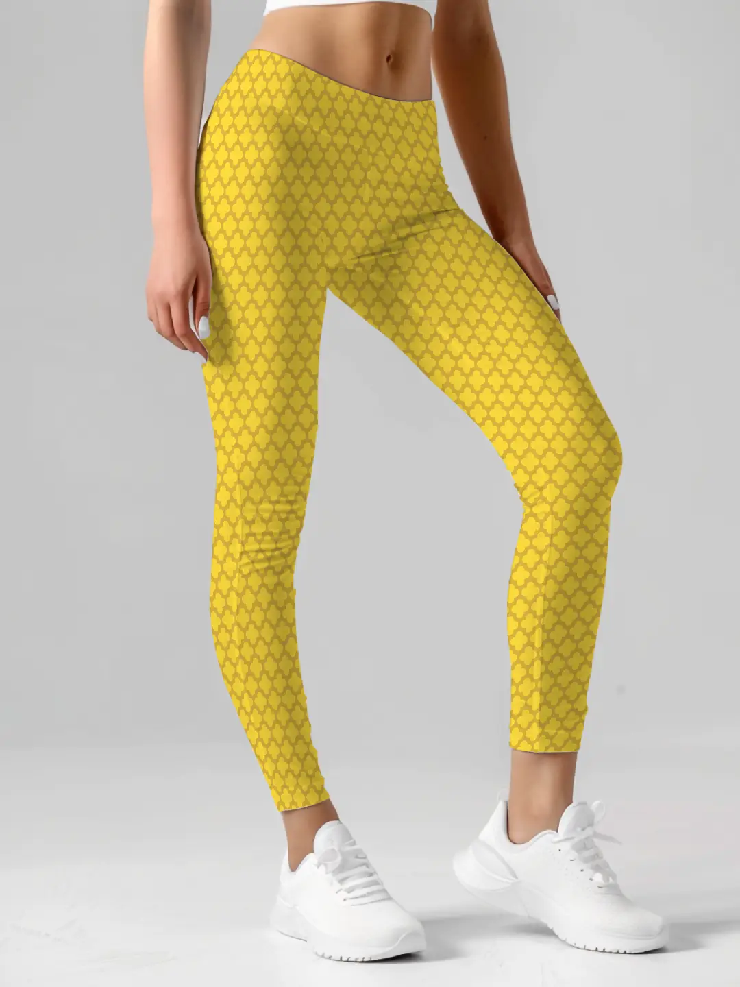 Casual Abstract Print Yellow Women Leggings - Image 3