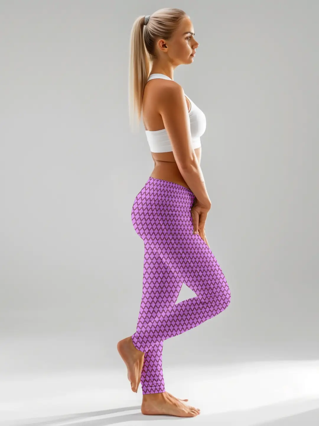 Casual Abstract Print Pink Women Leggings - Image 3