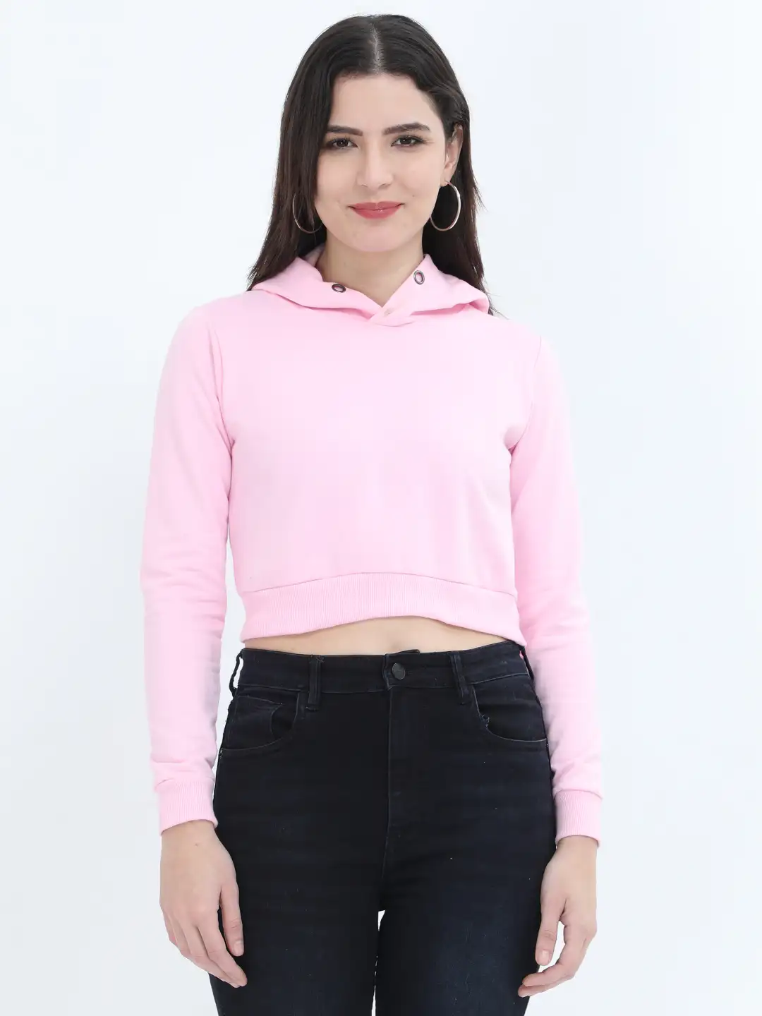 Women Cropped Hoodie Light Baby Pink