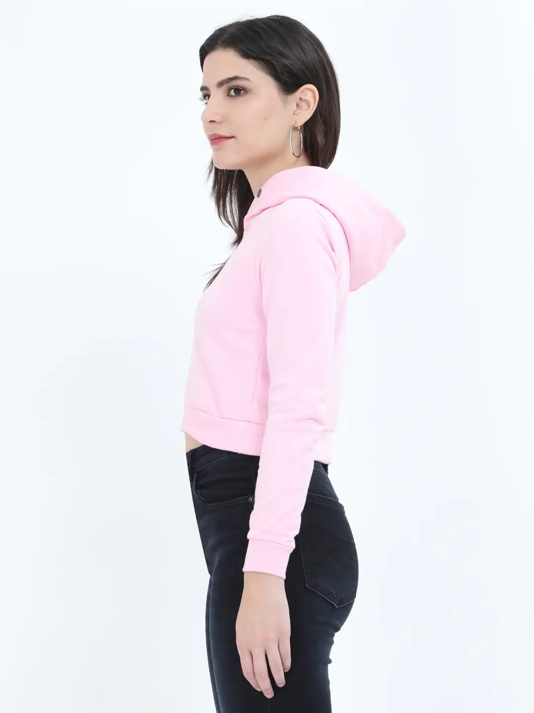Women Cropped Hoodie Light Baby Pink - Image 4