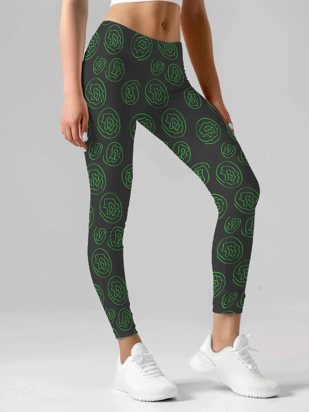 Green Floral Printed Black Women Leggings