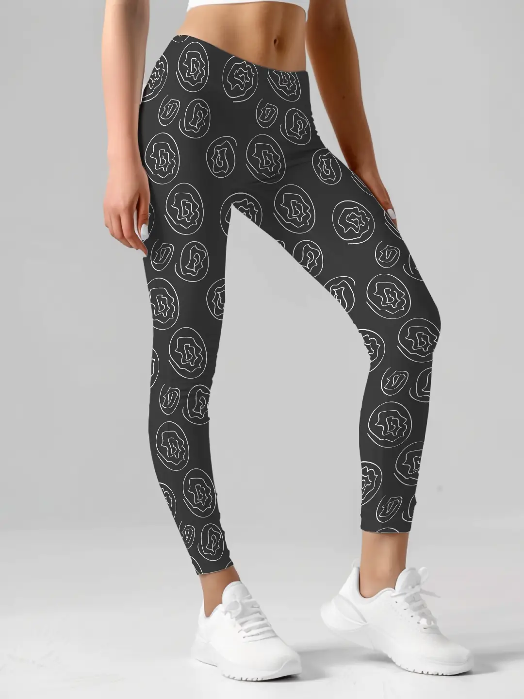 White Flower Printed Black Women Leggings