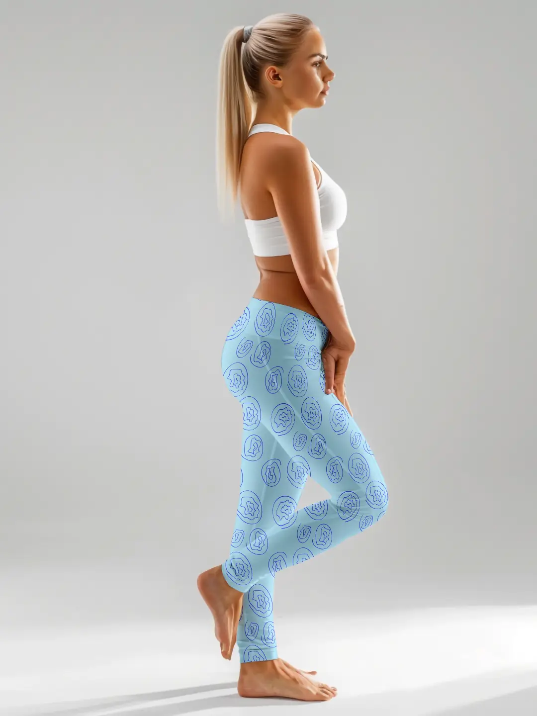 Blue Floral Women Leggings - Image 3