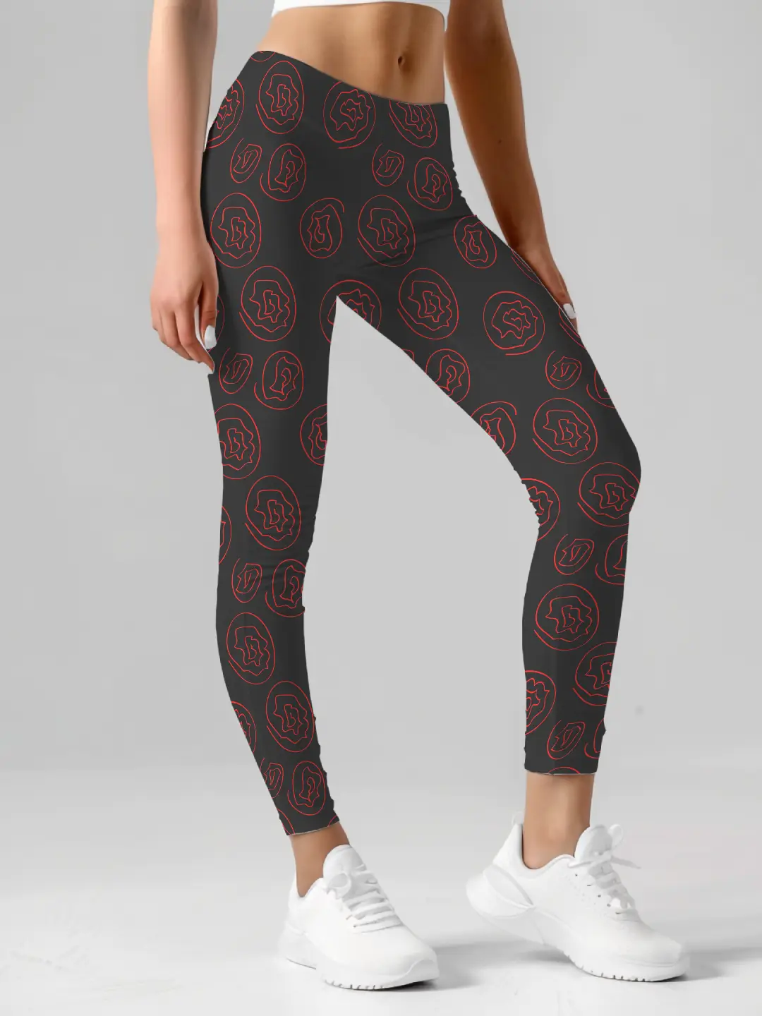 Red Flower Printed Black Women Leggings