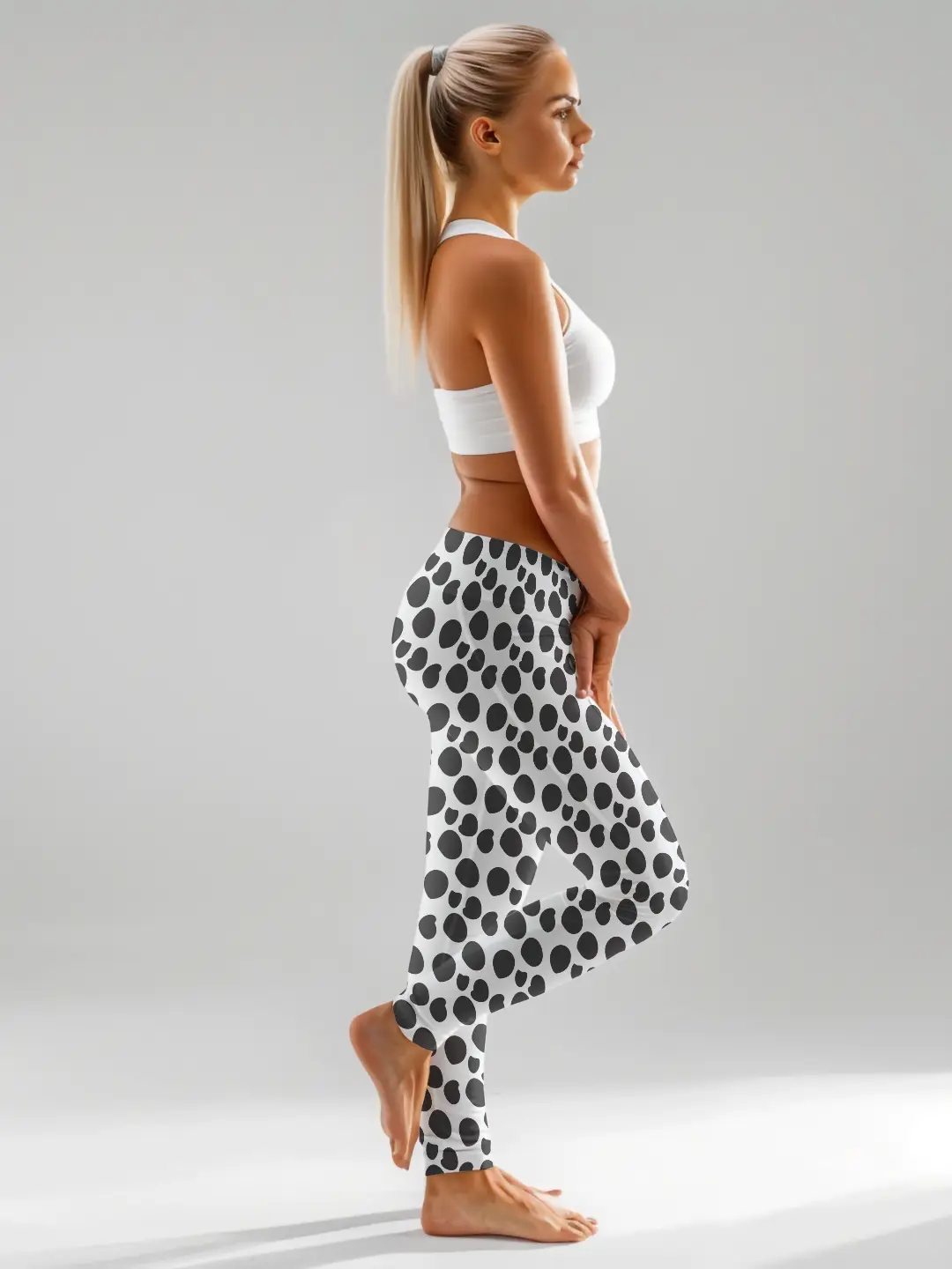 Polka Dots White Women Leggings - Image 4