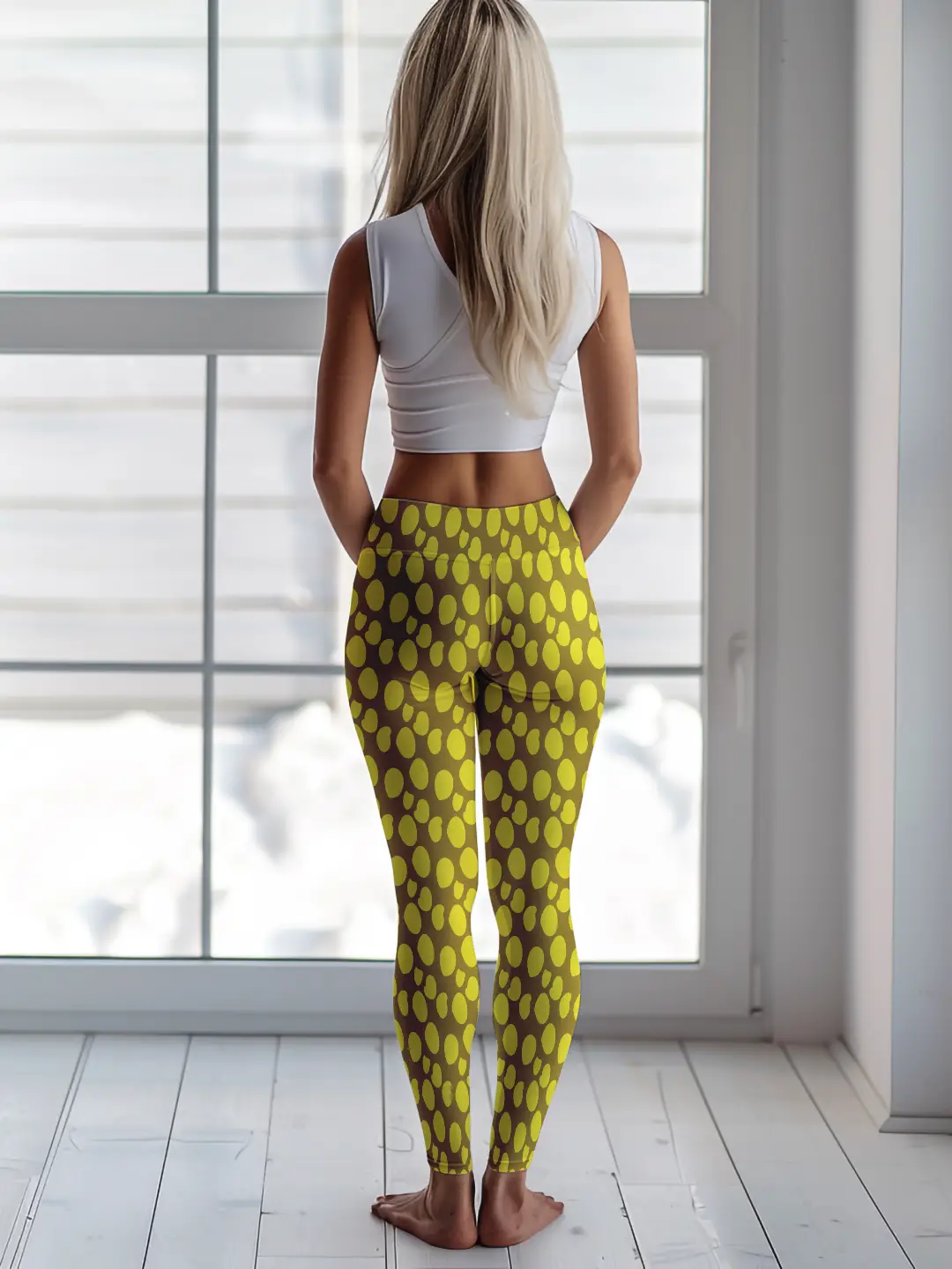 Polka Dots Yellow Women Leggings - Image 3