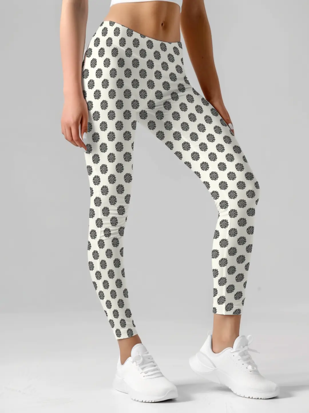 Flower Print Creamish White Women Leggings
