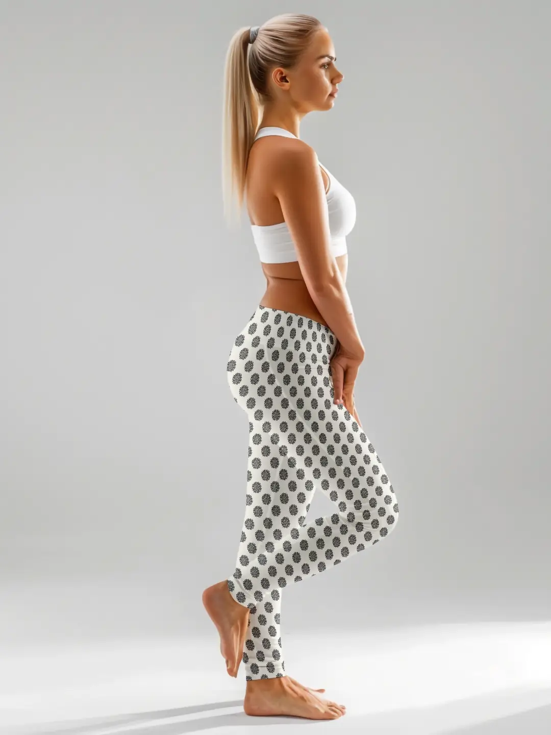 Flower Print Creamish White Women Leggings - Image 4