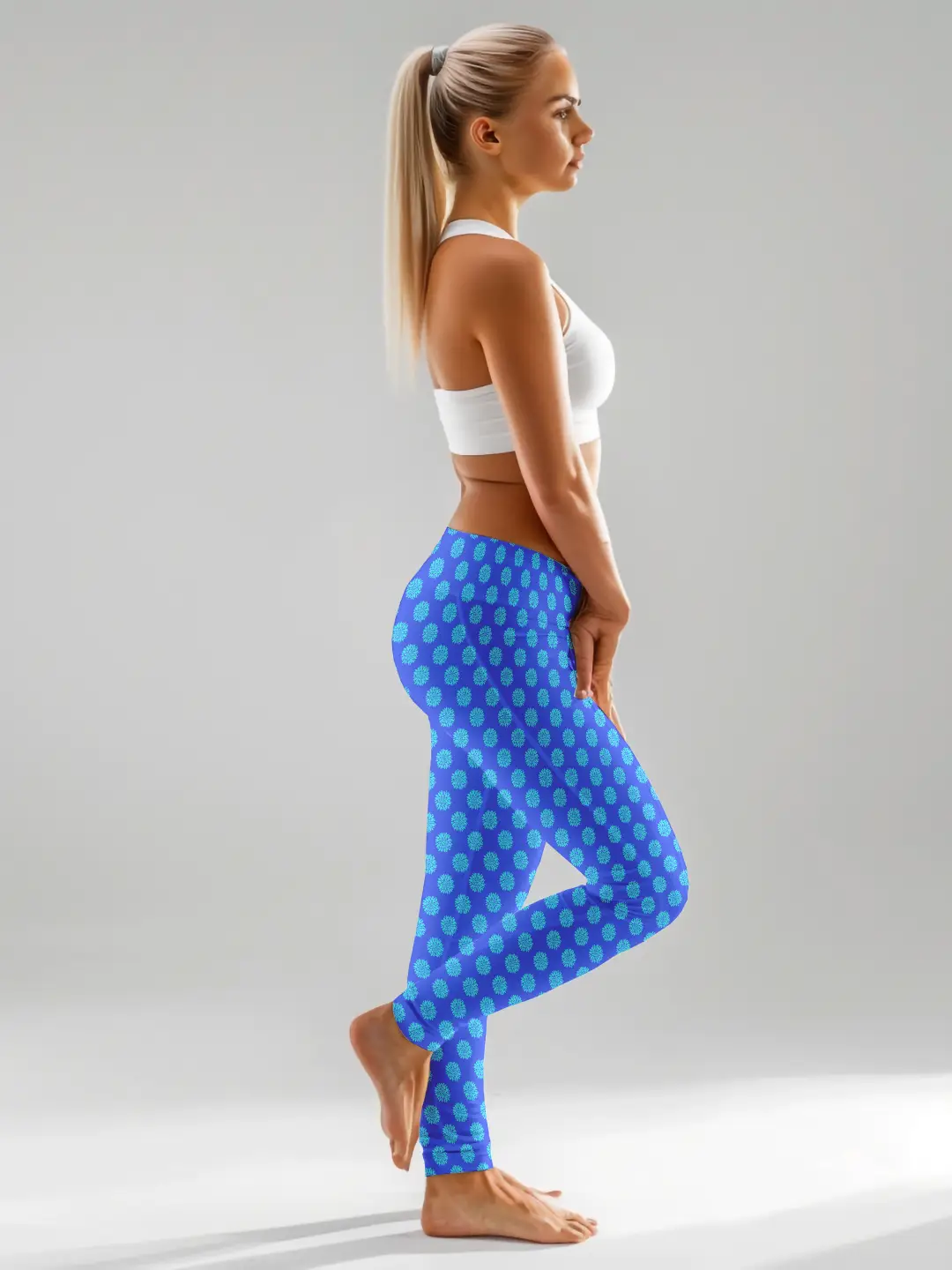 Flower Prints Blue Women Leggings - Image 4