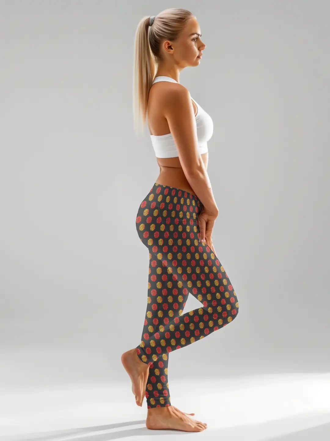 Flower Colorful Print Women Leggings - Image 4