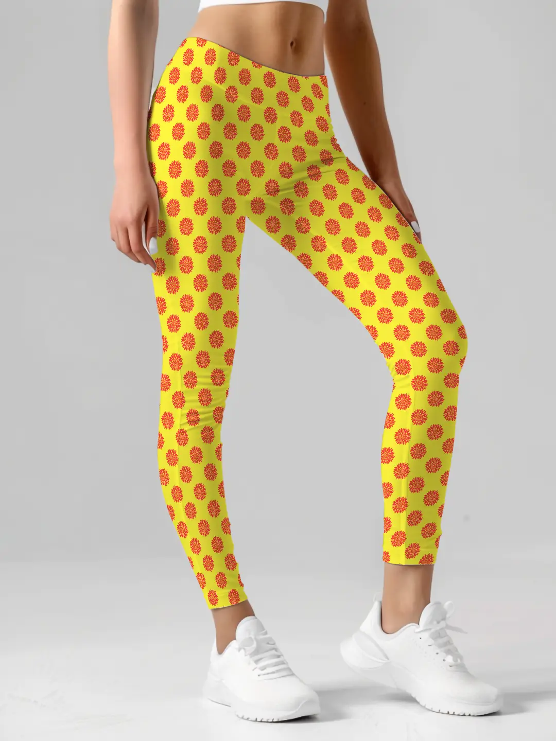 Flower Prints Yellow Women Leggings - Image 4