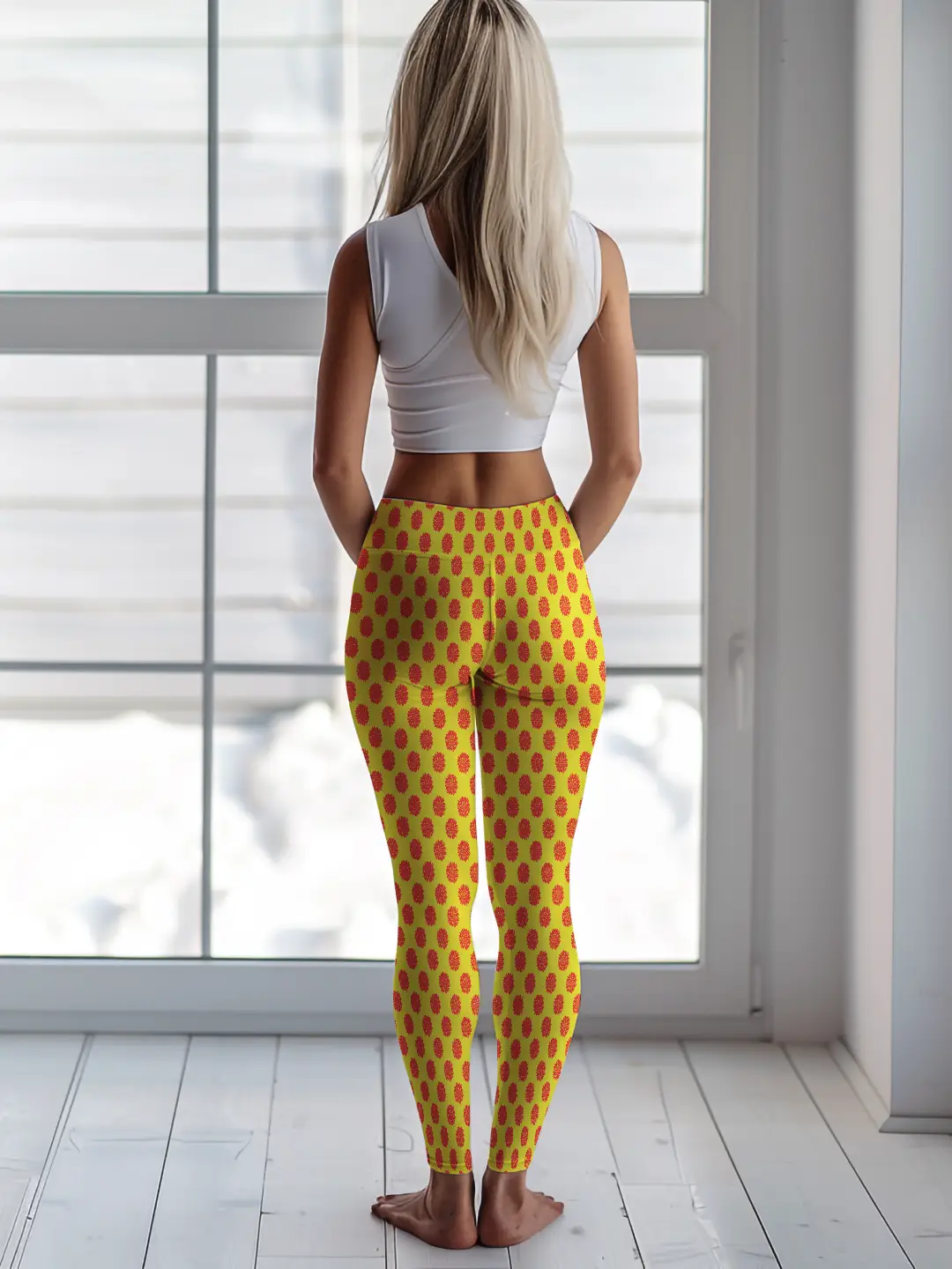 Flower Prints Yellow Women Leggings - Image 3