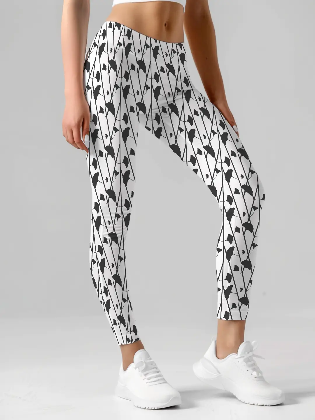White Black Floral Print Women Leggings