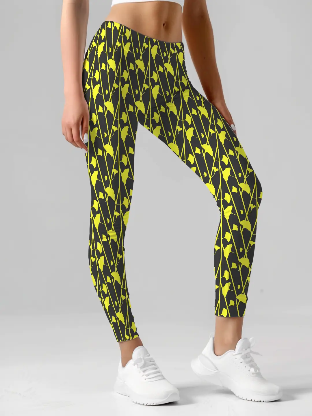 Black Yellow Floral Printed Women Leggings
