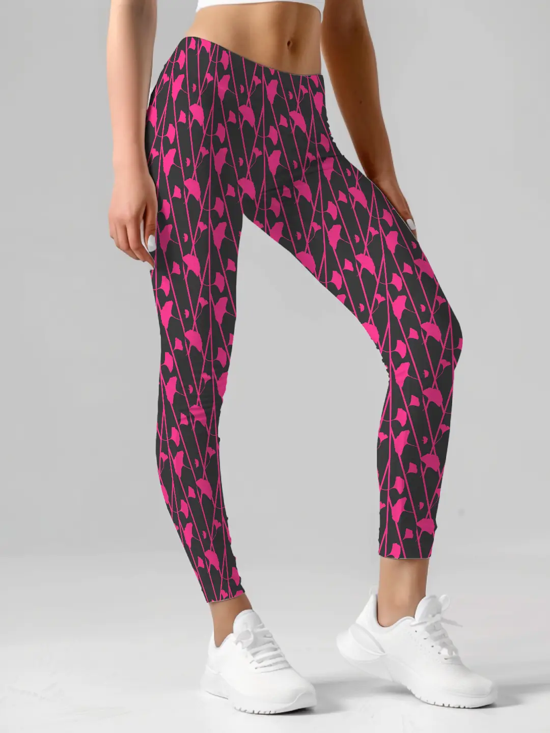 Black Pink Floral Print Women Leggings