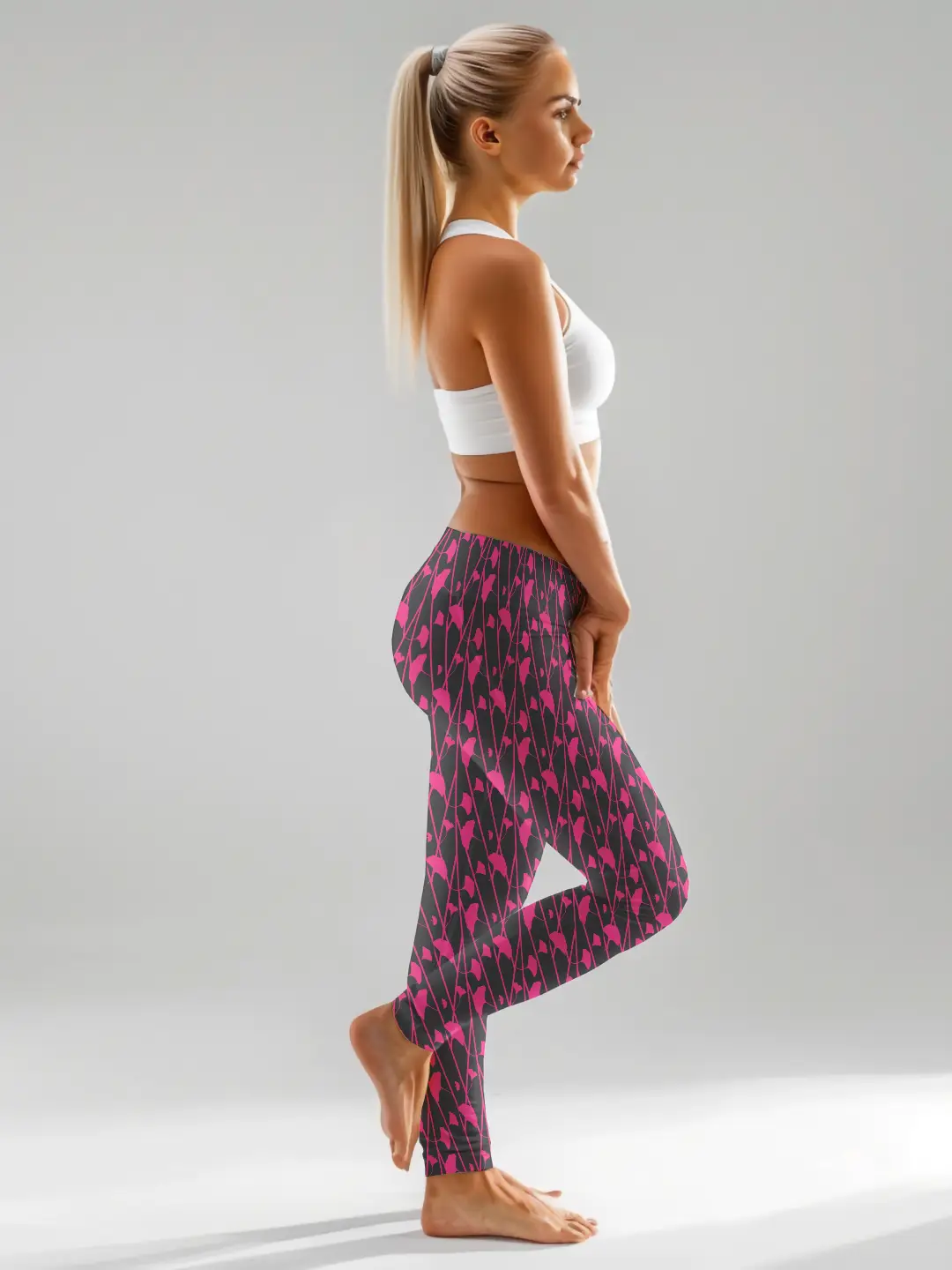 Black Pink Floral Print Women Leggings - Image 4