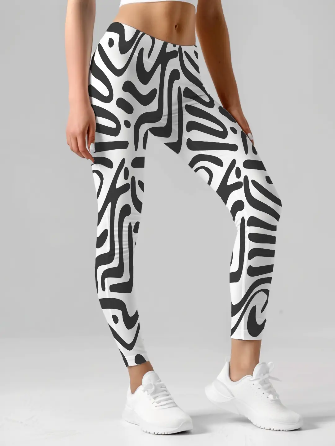 Striped White Women Leggings