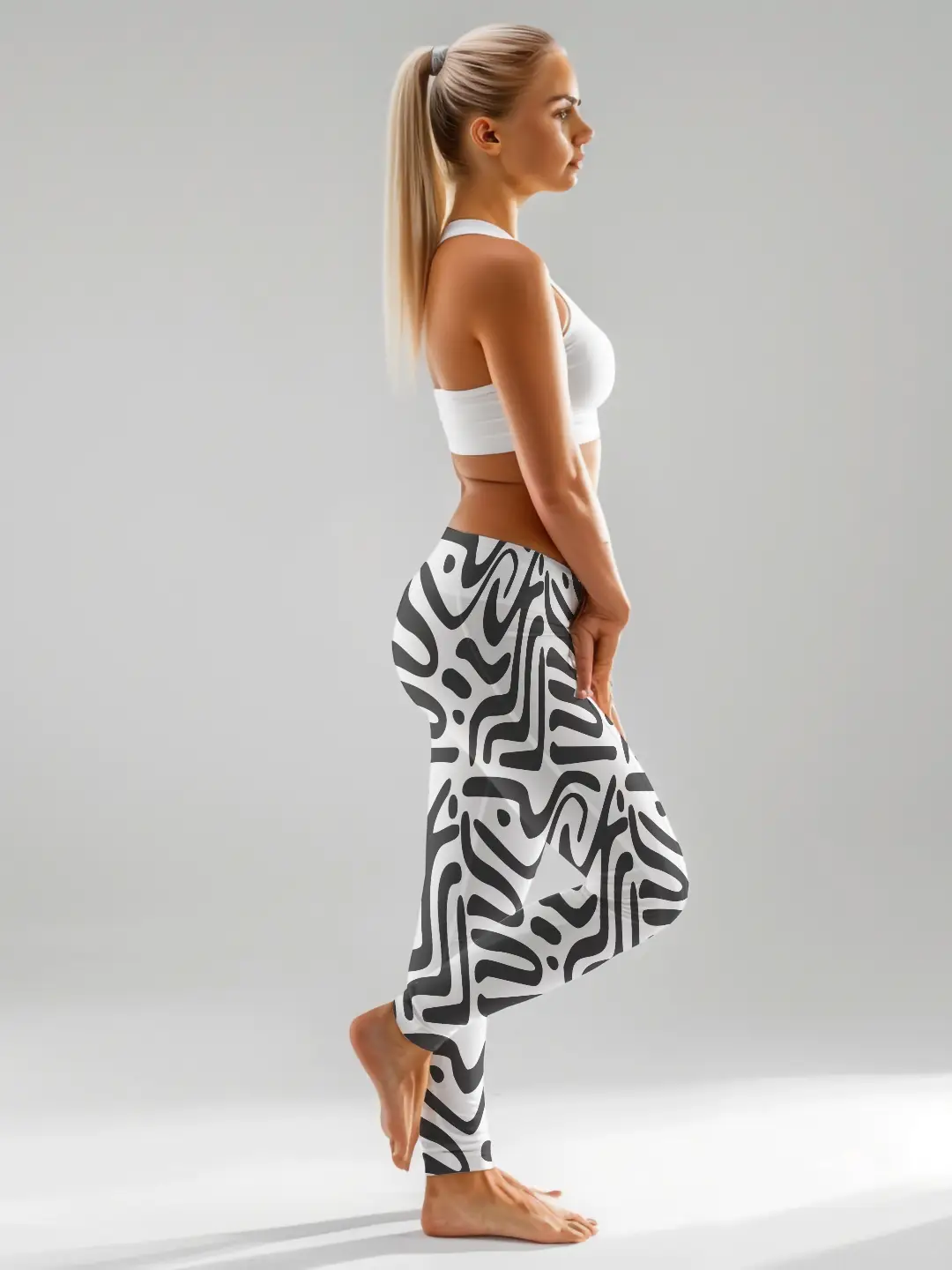 Striped White Women Leggings - Image 4