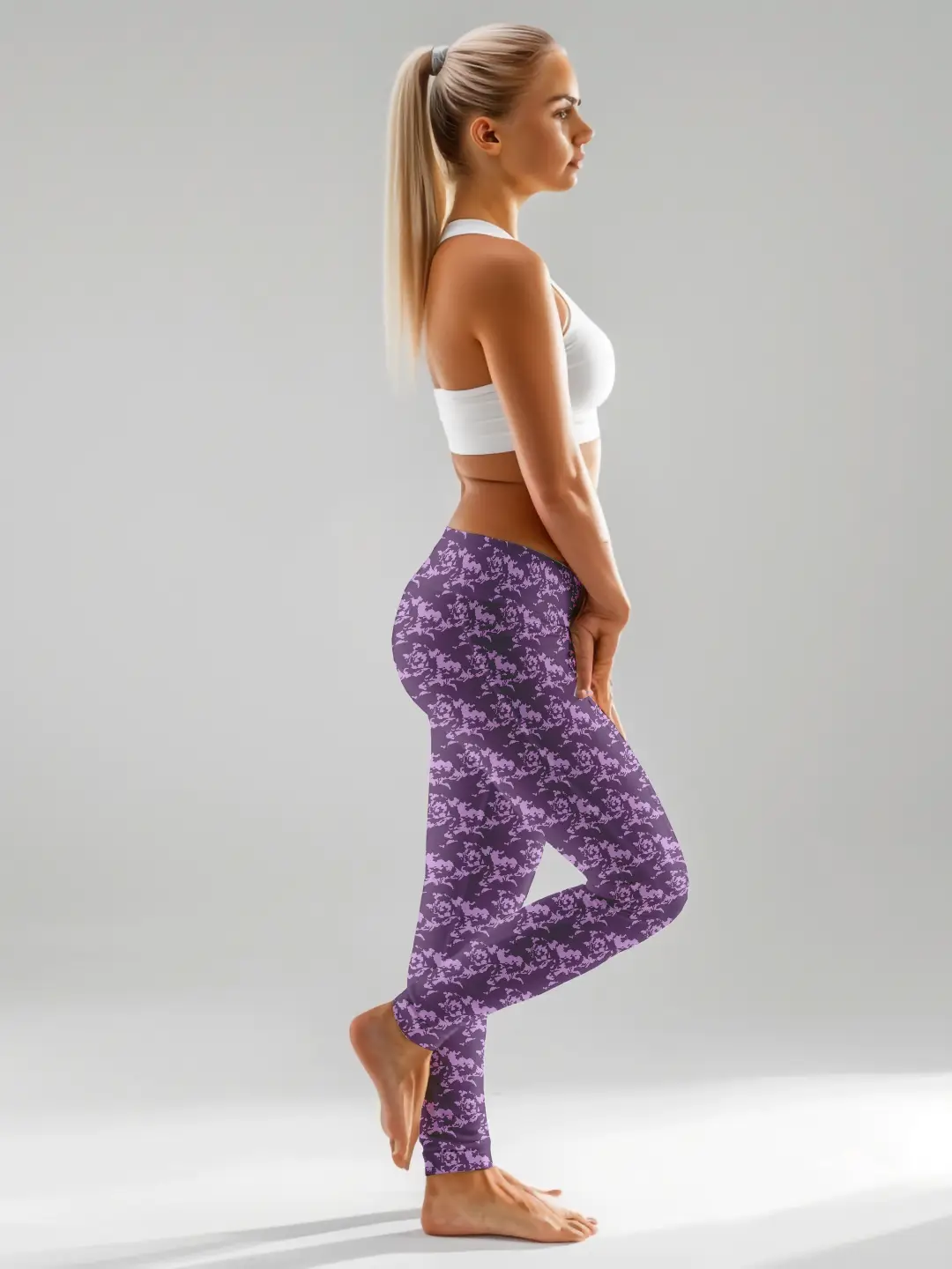 Purple Camouflage Women Leggings - Image 3
