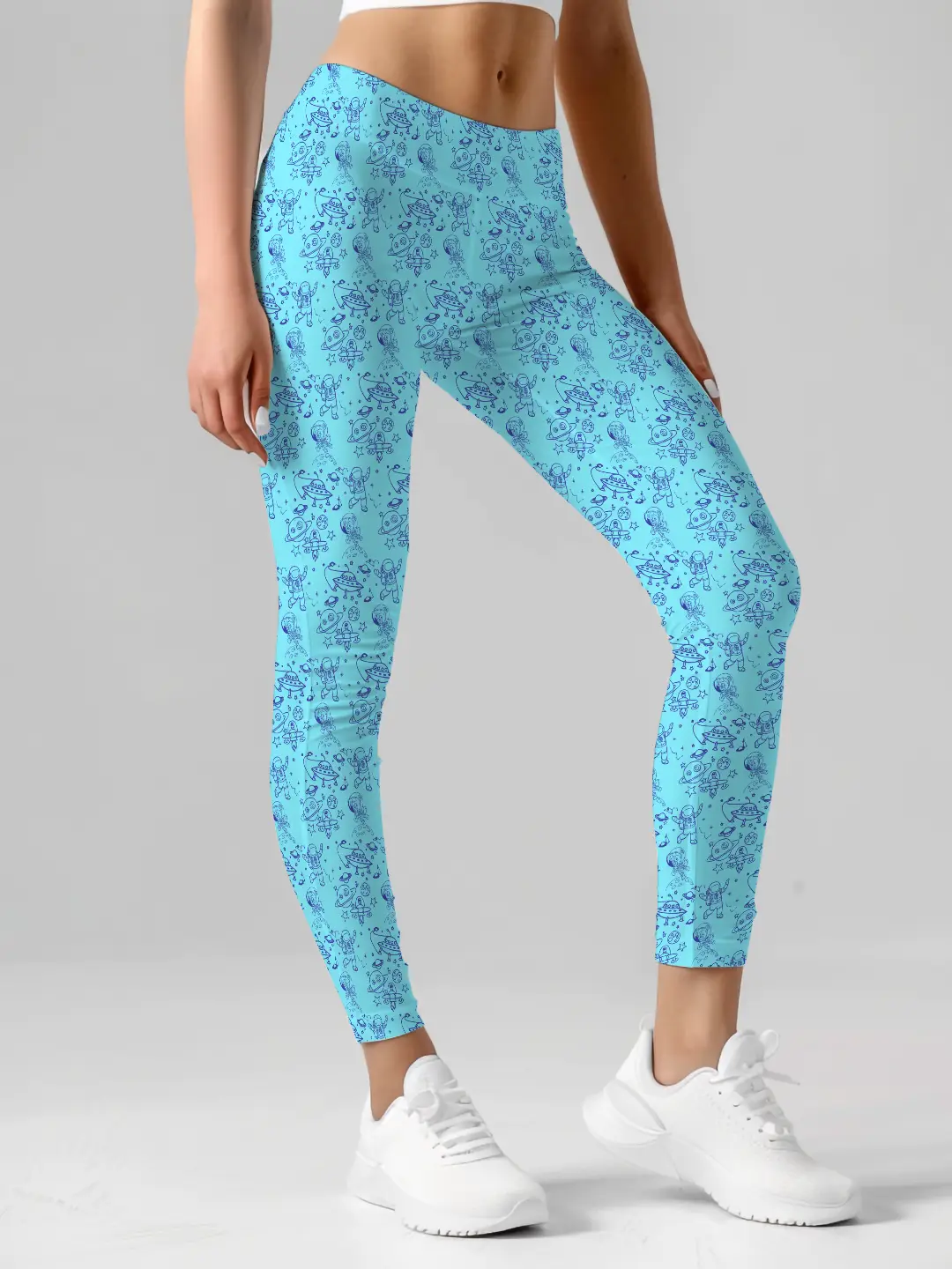 Space Doodle Print Sky Blue Women Leggings