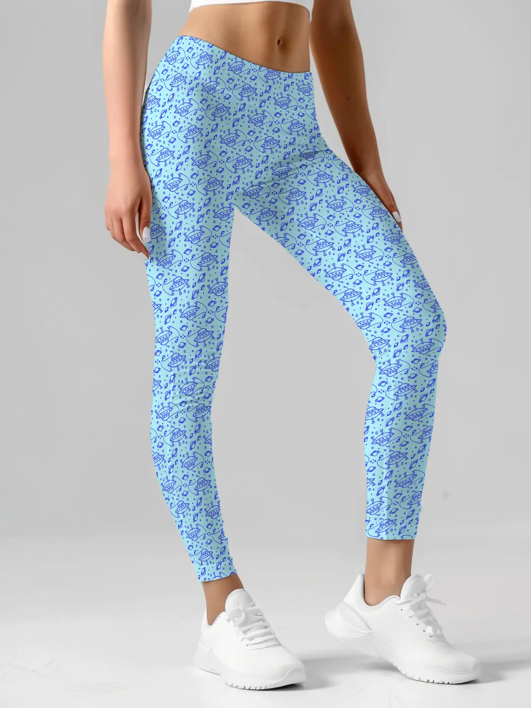 Space Ship , Planetary Prints Sky Blue Women Leggings
