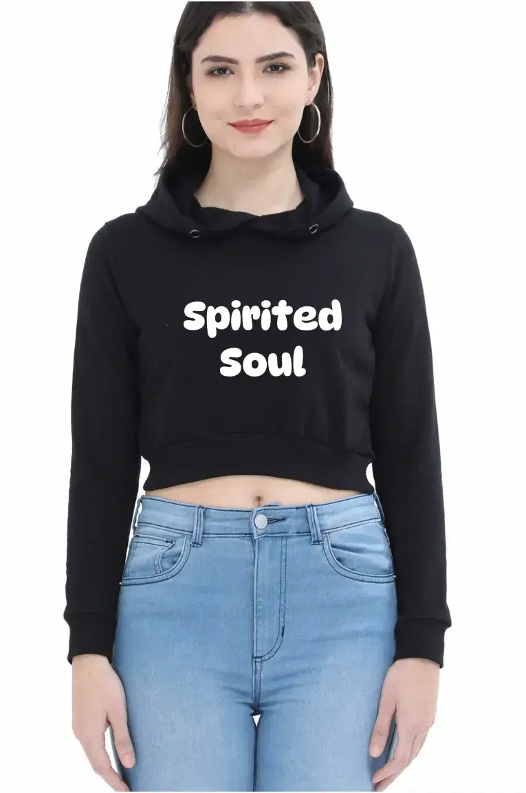 Spirt Puff Printed Women Black Crop Hoodie