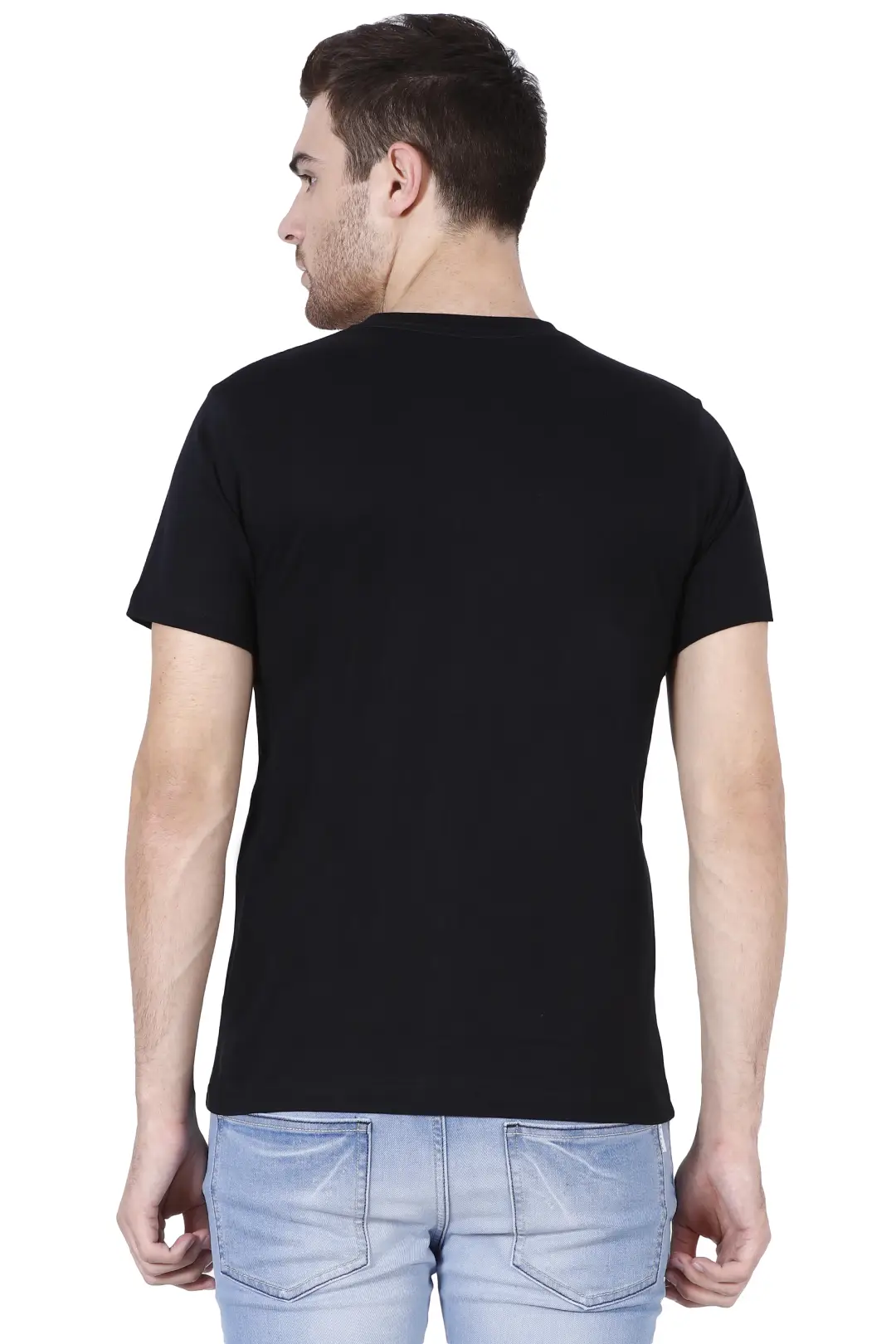 Men Plain V Neck Cotton T-Shirt Black - Image 3