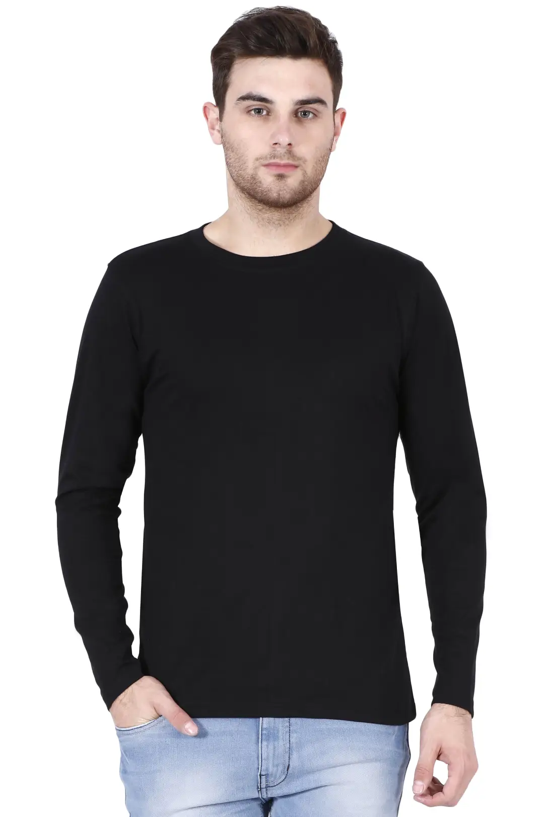 Men Combed Cotton Full Sleeve Black T-shirt