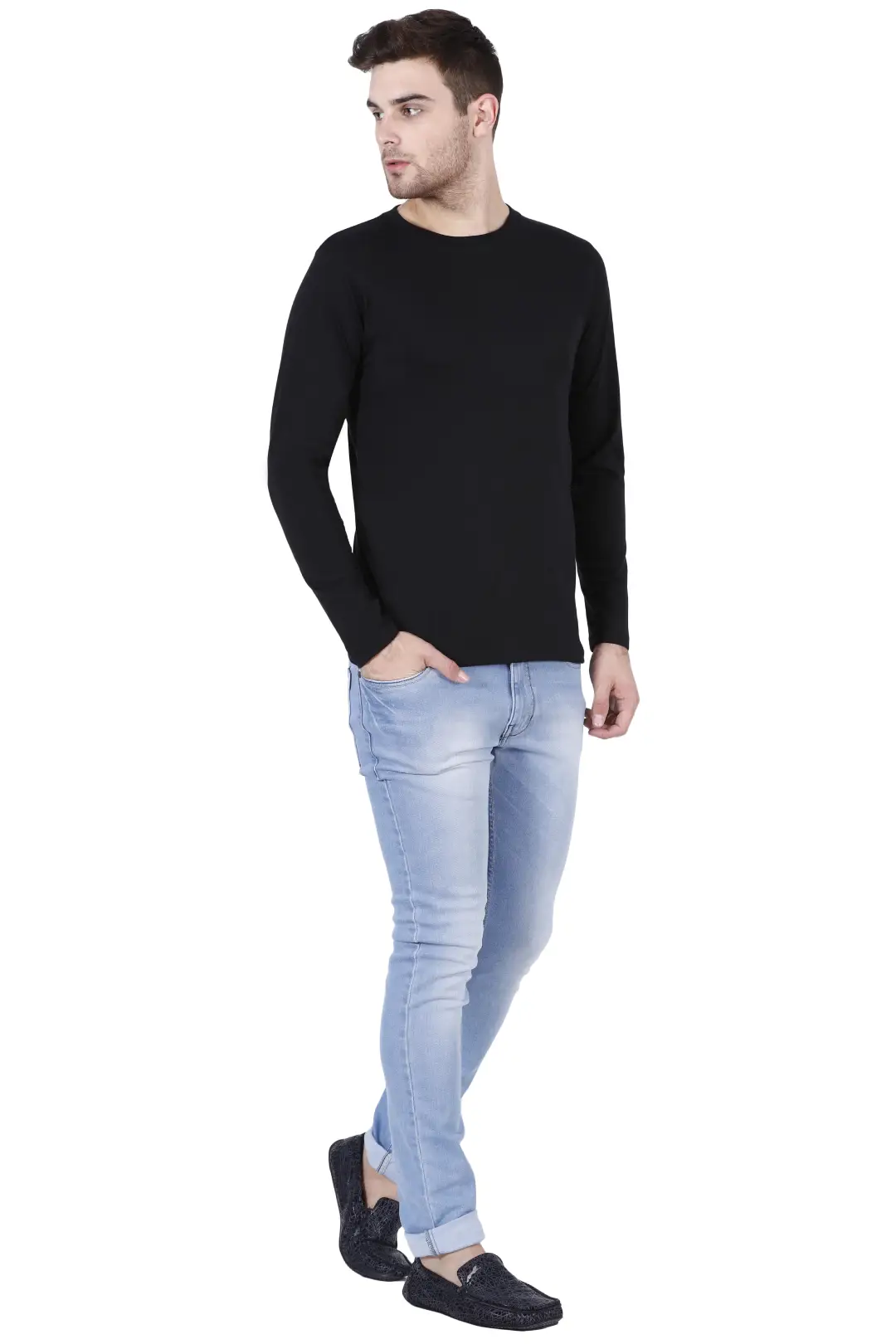 Men Combed Cotton Full Sleeve Black T-shirt - Image 6