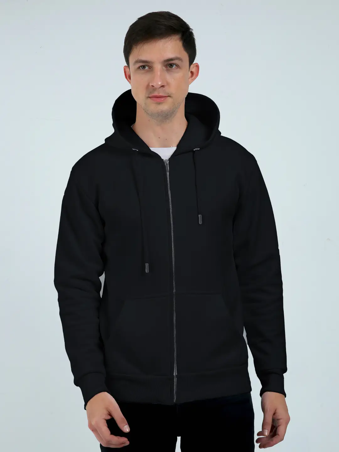 Black Thick Fleece Full Zip Up Hoodie