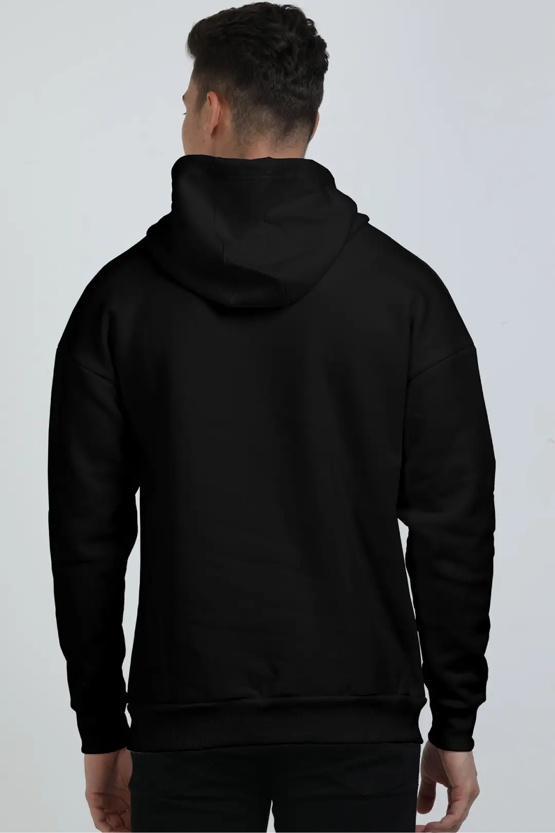 Black Cotton Blend Pullover Style Oversized Hooded Sweatshirt - Image 2
