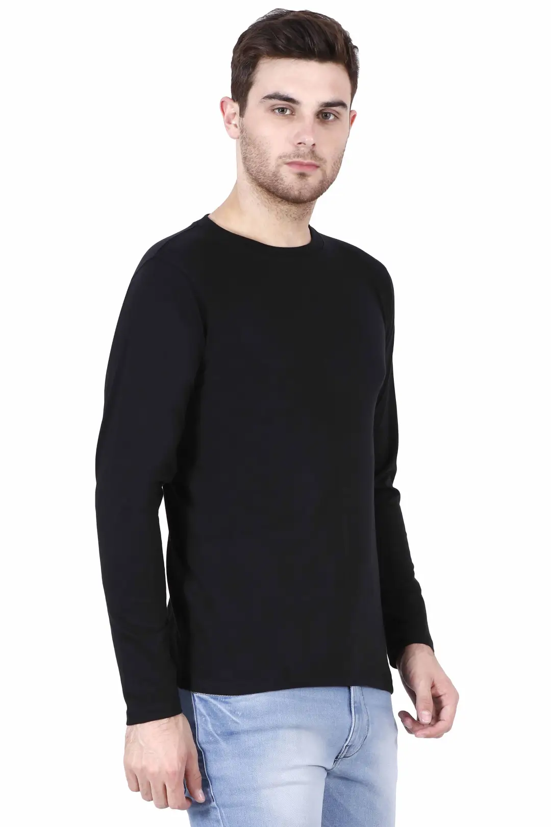 Men Combed Cotton Full Sleeve Black T-shirt - Image 3