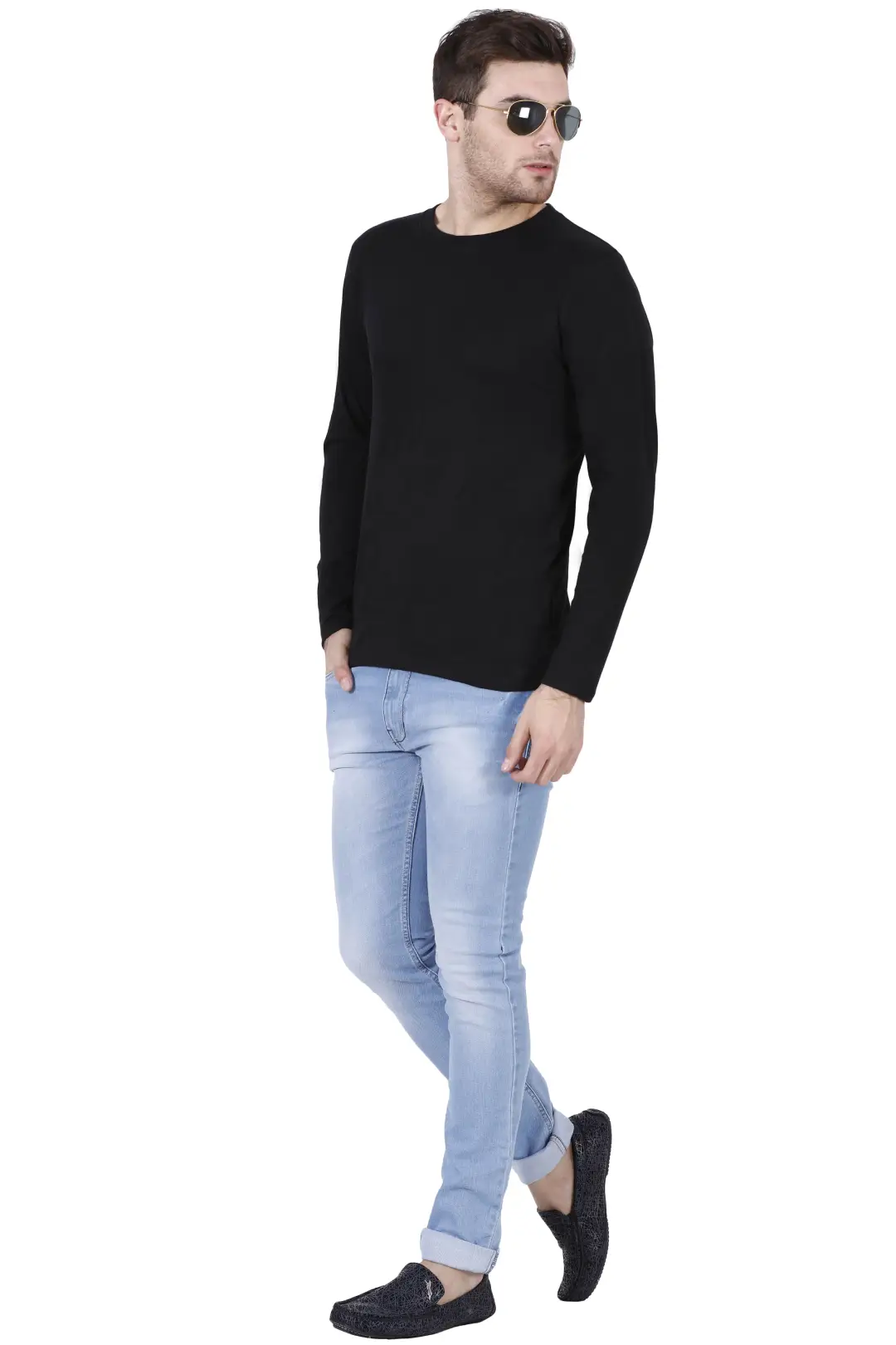 Men Combed Cotton Full Sleeve Black T-shirt - Image 7