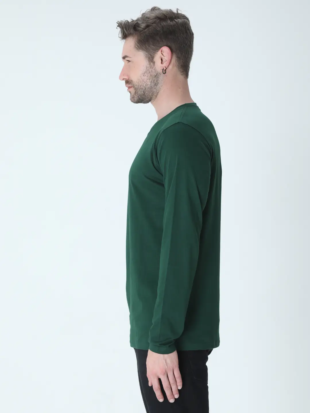 Men Combed Cotton Full Sleeve Bottle Green T-shirt - Image 4