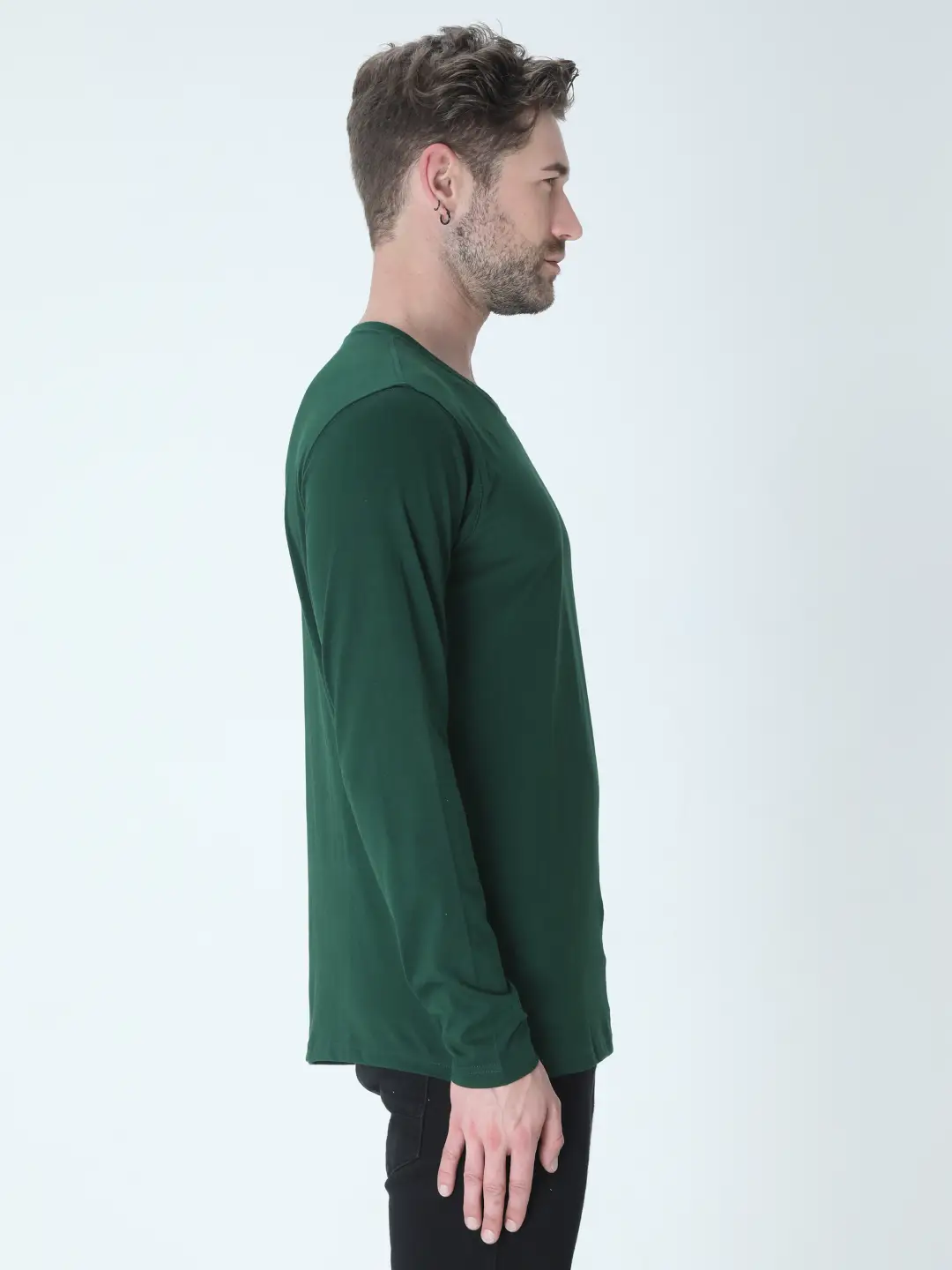 Men Combed Cotton Full Sleeve Bottle Green T-shirt - Image 2