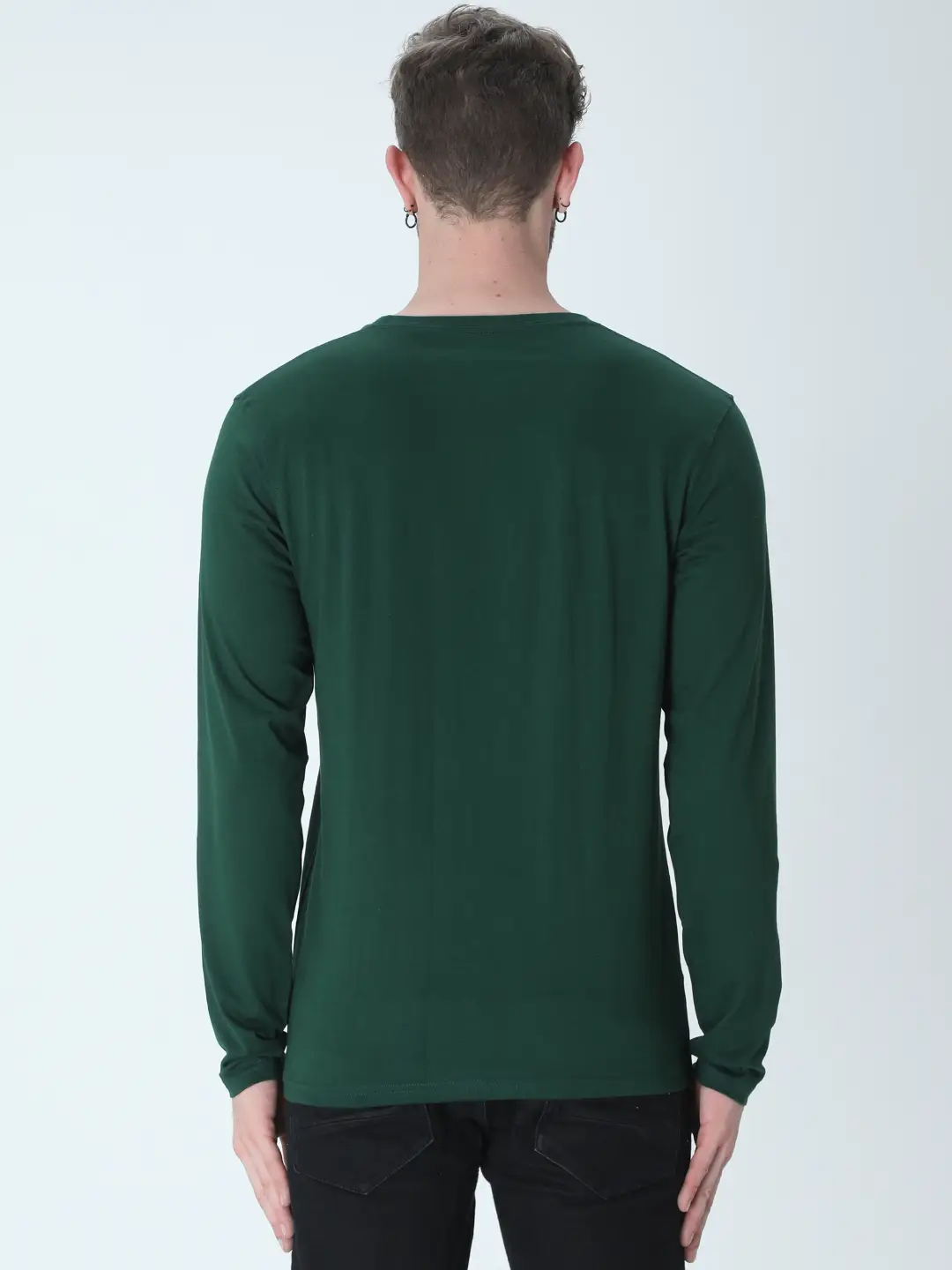 Men Combed Cotton Full Sleeve Bottle Green T-shirt - Image 3