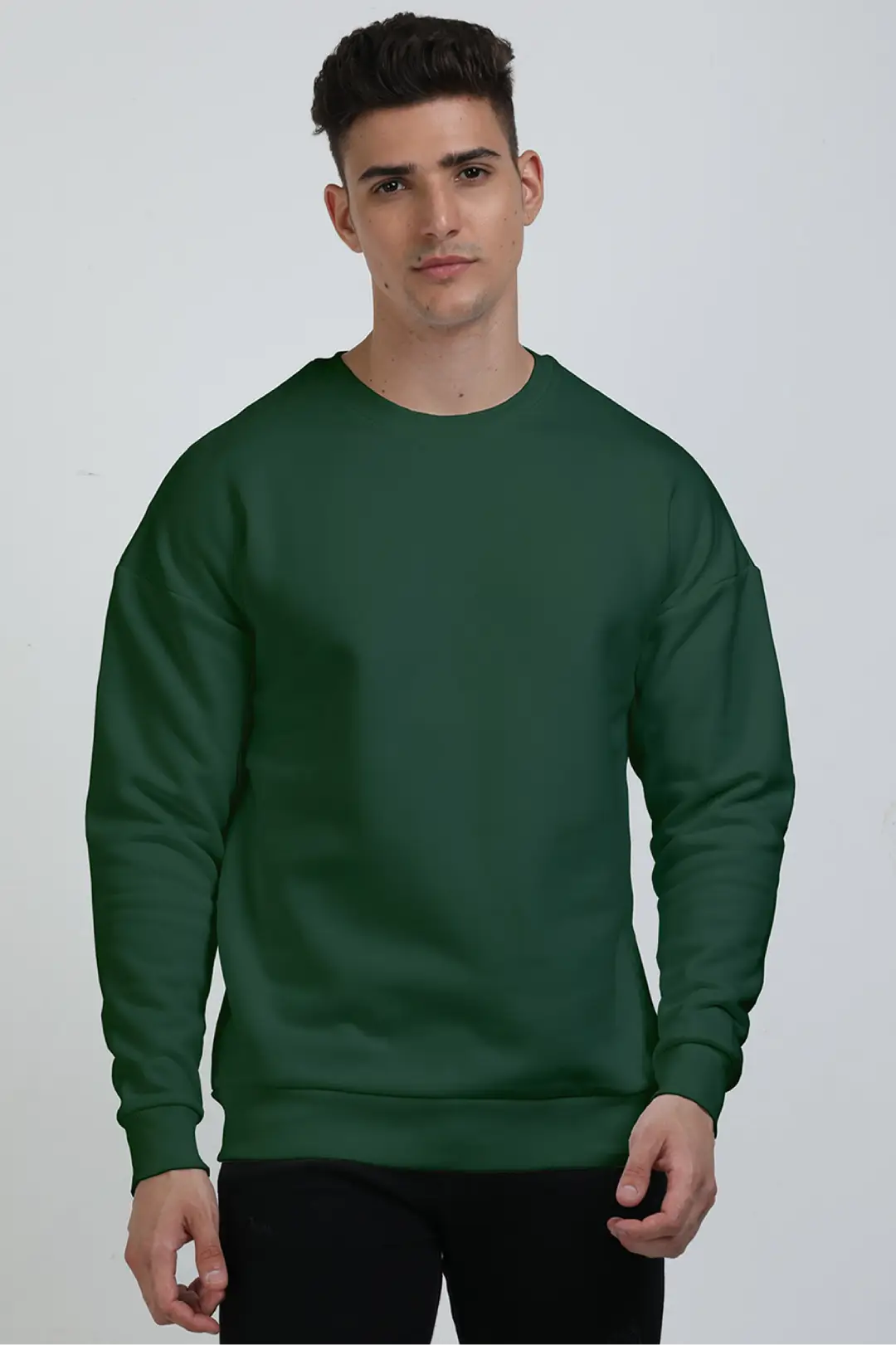 Bottle Green Cotton Blend Heavy Oversized Sweatshirt