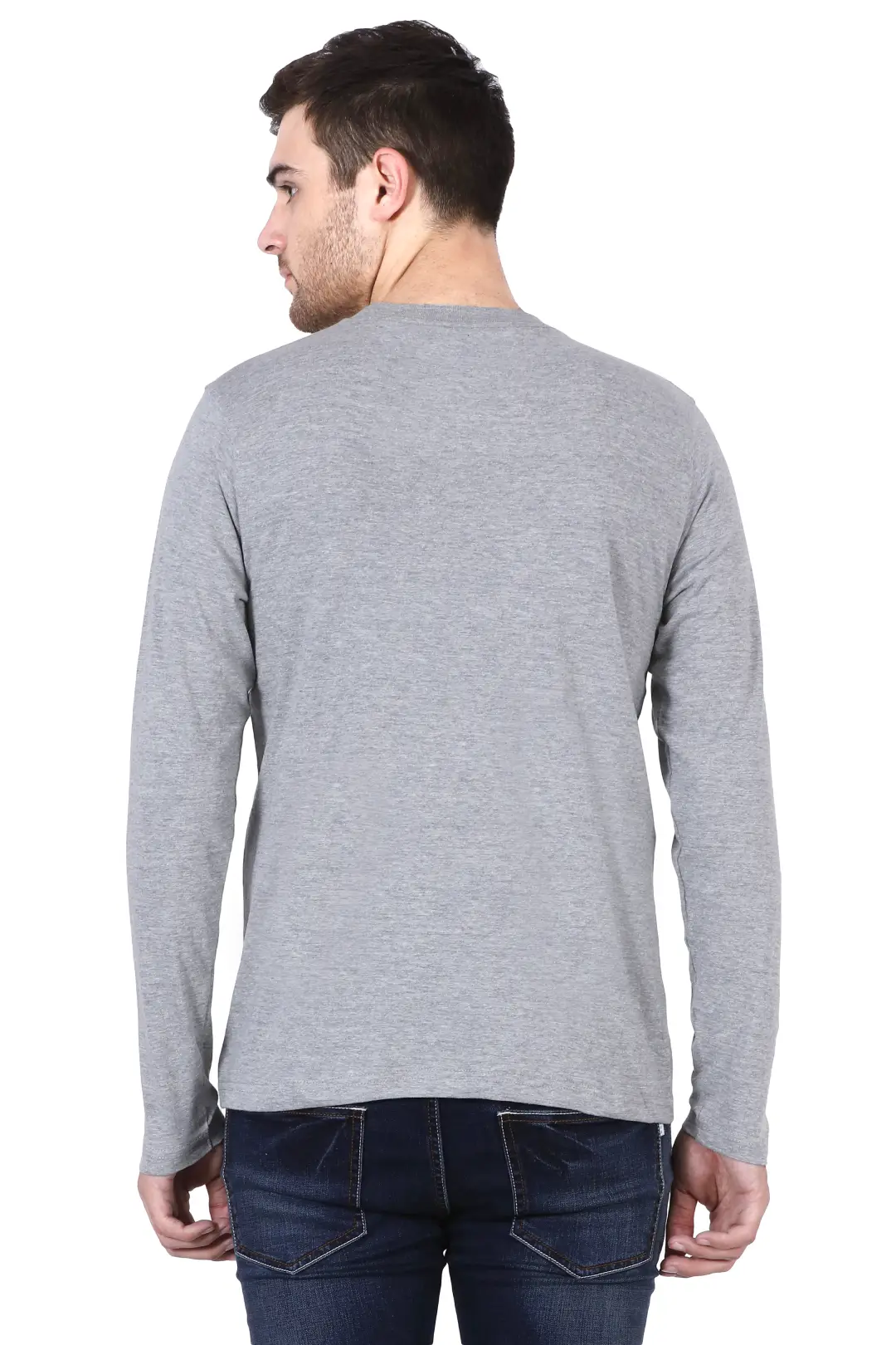 Men Combed Cotton Full Sleeve Grey Melange T-shirt - Image 5
