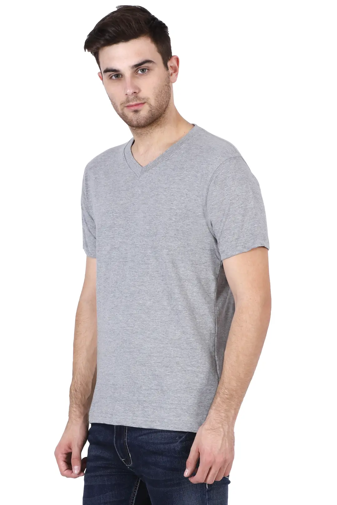 Men's Plain V Neck Cotton T-Shirt Grey - Image 6